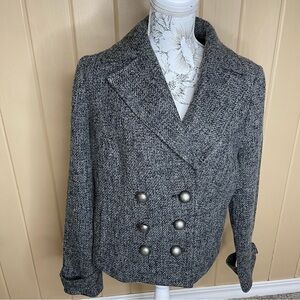 Kensie Pleated Hem Wool Blend Military Jacket Soft Gray Black XL